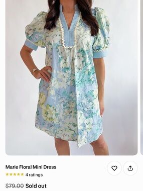 Floral Puff Sleeve Mini Dress in Pastel Blue & Green